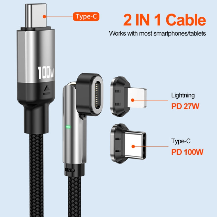 ENKAY 2 in 1 PD 100W / 27W 180 Degrees Rotation Magnetic Type-C / 8 Pin Fast Charging Data Cable with LED Light, Length:1m - Charging Cable & Head by ENKAY | Online Shopping South Africa | PMC Jewellery | Buy Now Pay Later Mobicred