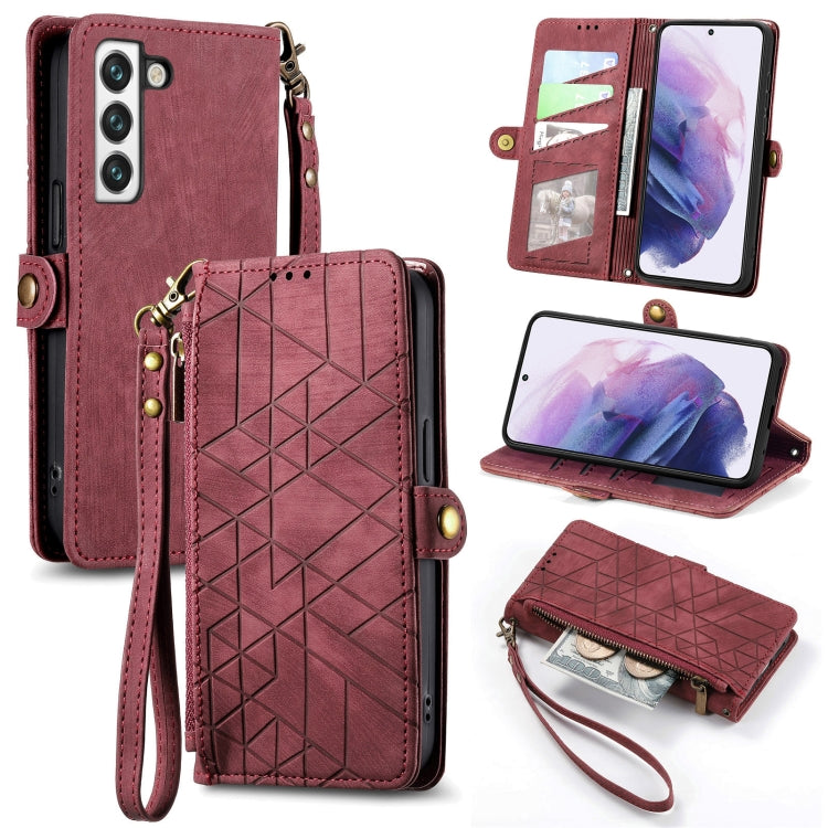 For Samsung Galaxy Note20 Geometric Zipper Wallet Side Buckle Leather Phone Case(Red) - free shipping - PMC TechLife - Order now!