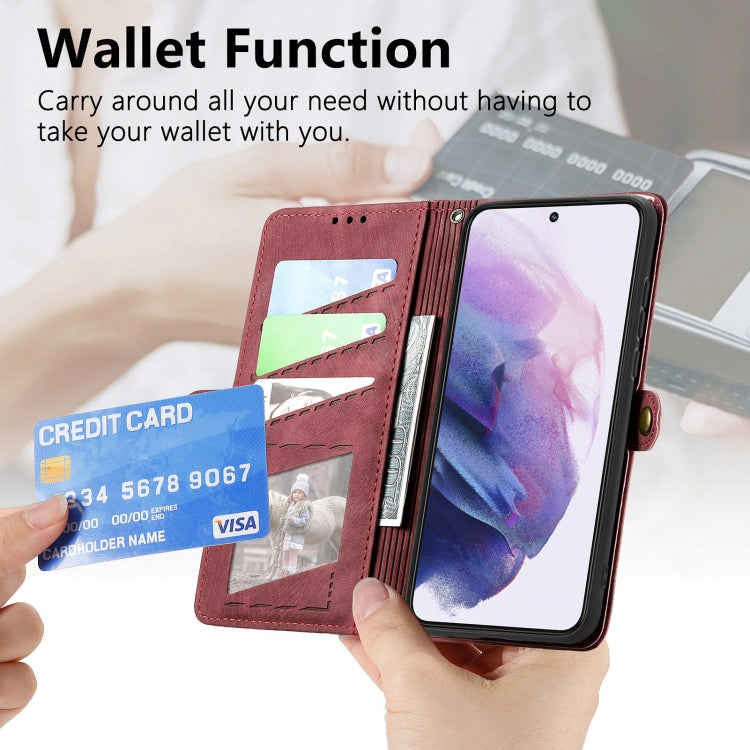For Samsung Galaxy Note20 Geometric Zipper Wallet Side Buckle Leather Phone Case(Red) - free shipping - PMC TechLife - Order now!