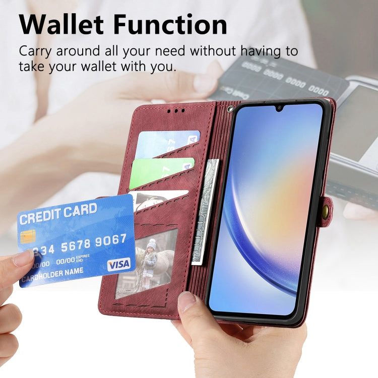 For Samsung Galaxy A21S Geometric Zipper Wallet Side Buckle Leather Phone Case(Red) - free shipping - PMC TechLife - Order now!
