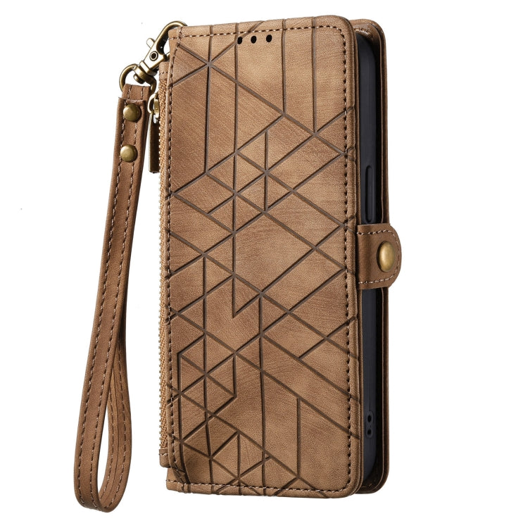 For Samsung Galaxy A32 4G Geometric Zipper Wallet Side Buckle Leather Phone Case(Brown) - free shipping - PMC TechLife - Order now!