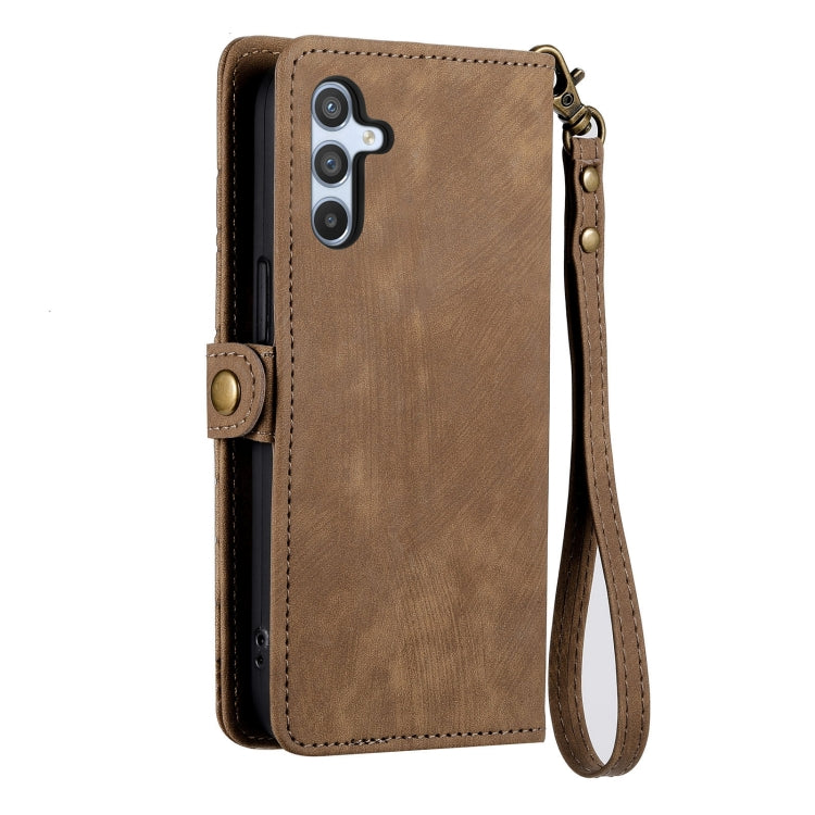 For Samsung Galaxy A32 4G Geometric Zipper Wallet Side Buckle Leather Phone Case(Brown) - free shipping - PMC TechLife - Order now!