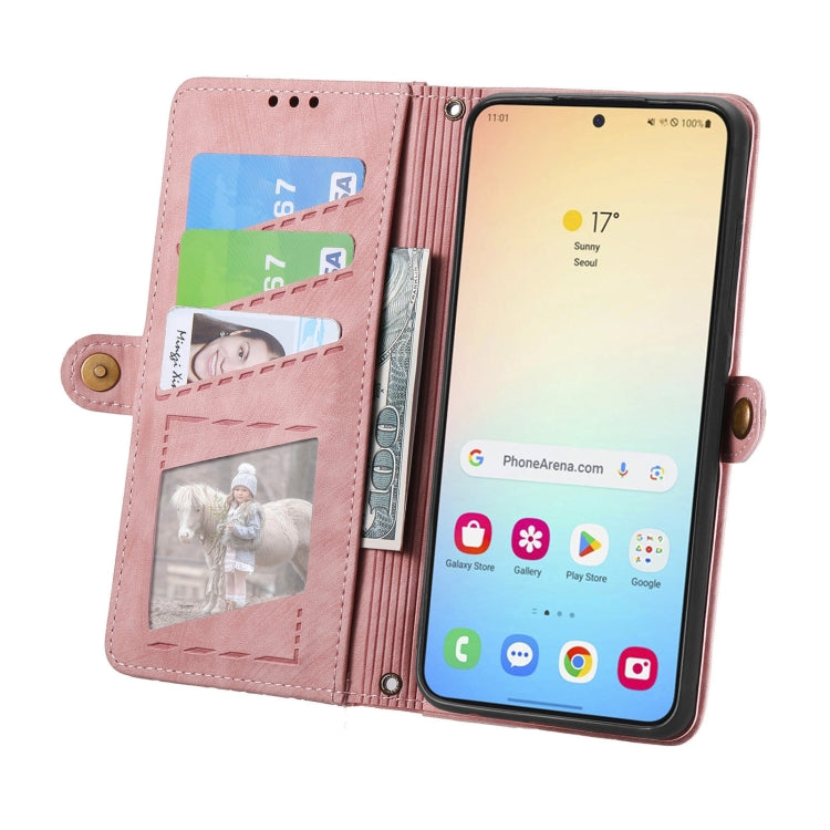 For Samsung Galaxy S25 5G Geometric Zipper Wallet Side Buckle Leather Phone Case(Pink) - Galaxy S25 5G Cases by PMC Jewellery | Online Shopping South Africa | PMC Jewellery | Buy Now Pay Later Mobicred