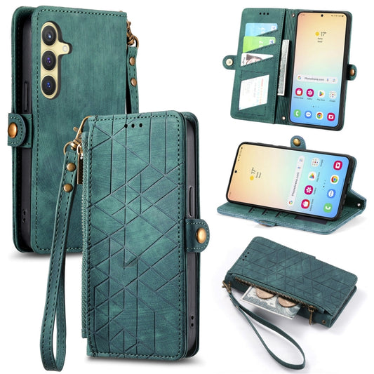 For Samsung Galaxy S25 5G Geometric Zipper Wallet Side Buckle Leather Phone Case(Green) - Galaxy S25 5G Cases by PMC Jewellery | Online Shopping South Africa | PMC Jewellery | Buy Now Pay Later Mobicred