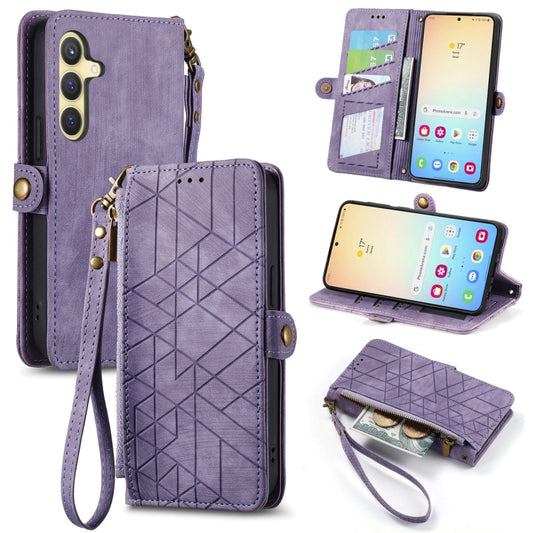 For Samsung Galaxy S25 5G Geometric Zipper Wallet Side Buckle Leather Phone Case(Purple) - Galaxy S25 5G Cases by PMC Jewellery | Online Shopping South Africa | PMC Jewellery | Buy Now Pay Later Mobicred