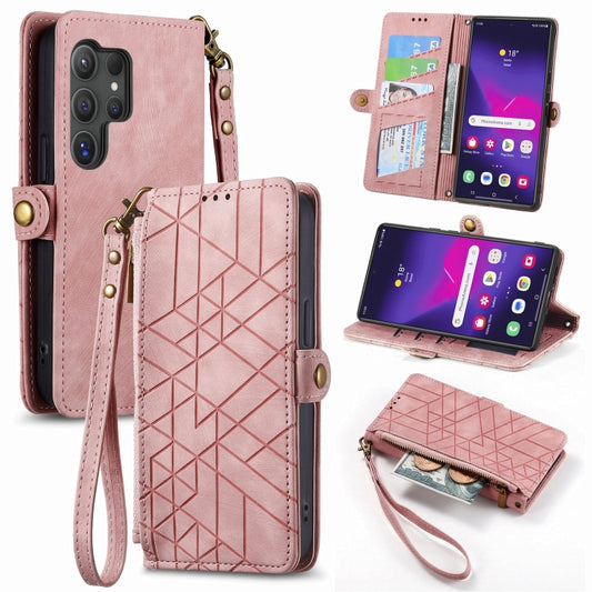 For Samsung Galaxy S25 Ultra 5G Geometric Zipper Wallet Side Buckle Leather Phone Case(Pink) - Galaxy S25 Ultra 5G Cases by PMC Jewellery | Online Shopping South Africa | PMC Jewellery | Buy Now Pay Later Mobicred