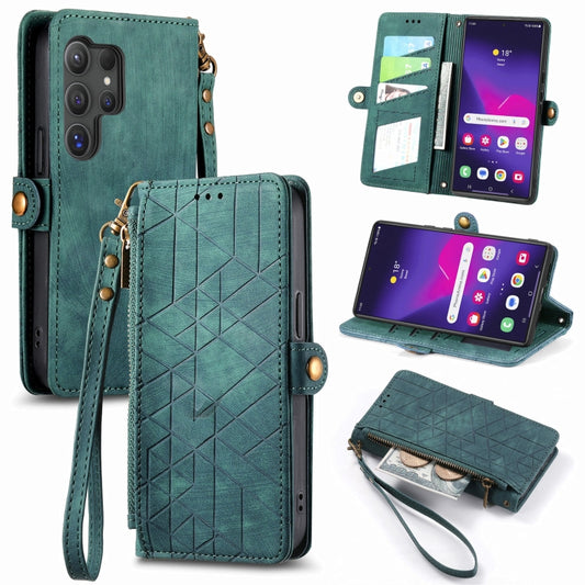 For Samsung Galaxy S25 Ultra 5G Geometric Zipper Wallet Side Buckle Leather Phone Case(Green) - Galaxy S25 Ultra 5G Cases by PMC Jewellery | Online Shopping South Africa | PMC Jewellery | Buy Now Pay Later Mobicred