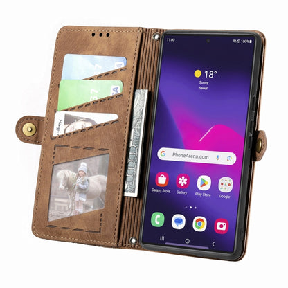 For Samsung Galaxy S25 Ultra 5G Geometric Zipper Wallet Side Buckle Leather Phone Case(Brown) - Galaxy S25 Ultra 5G Cases by PMC Jewellery | Online Shopping South Africa | PMC Jewellery | Buy Now Pay Later Mobicred