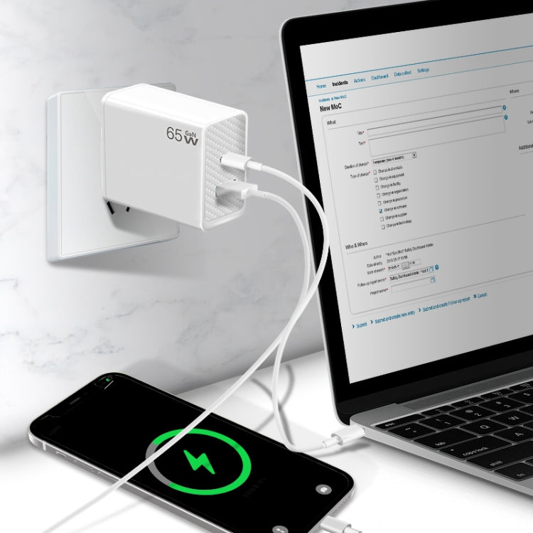 GaN PD48W Type-C PD3.0 + USB3.0 Notebook Adapter ，UK Plug(White) - free shipping - PMC Jewellery - Order now!