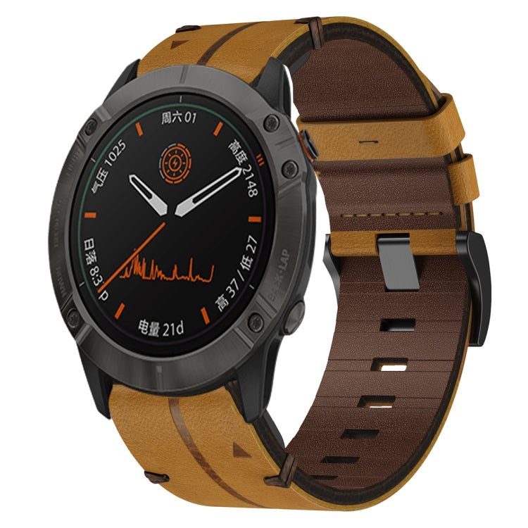 For Garmin Fenix 6X Sapphire 26mm Leather Textured Watch Band(Brown) - Watch Bands by PMC Jewellery | Online Shopping South Africa | PMC Jewellery