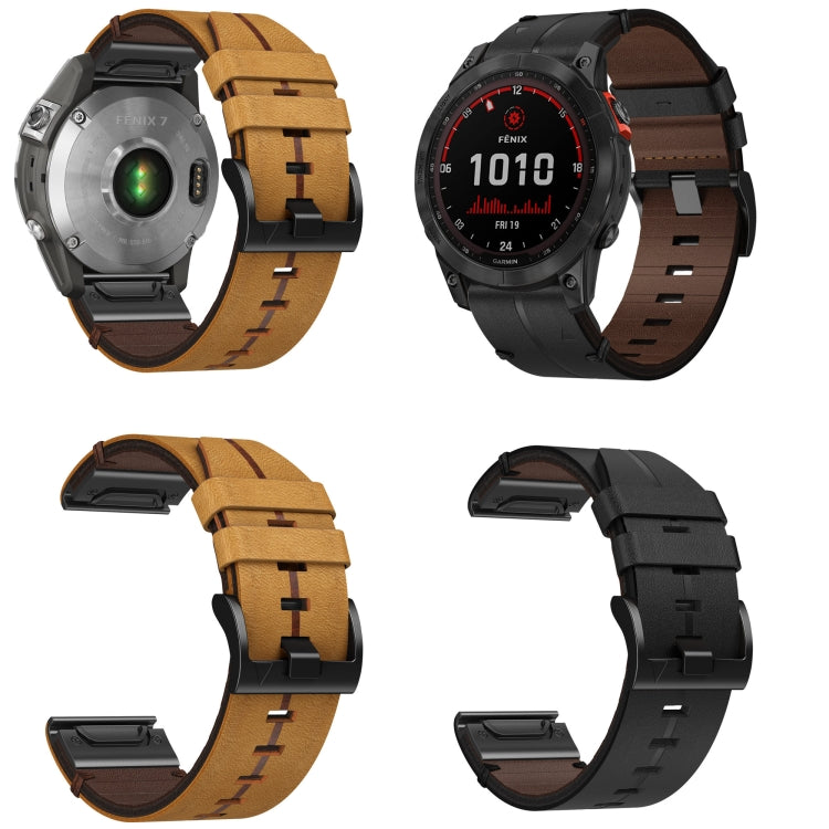 For Garmin Fenix 6X Sapphire 26mm Leather Textured Watch Band(Brown) - Watch Bands by PMC Jewellery | Online Shopping South Africa | PMC Jewellery