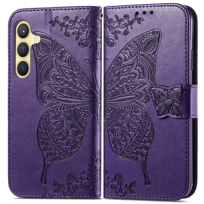 For Samsung Galaxy S25 5G Butterfly Love Flower Embossed Leather Phone Case(Dark Purple) - Galaxy S25 5G Cases by PMC Jewellery | Online Shopping South Africa | PMC Jewellery | Buy Now Pay Later Mobicred