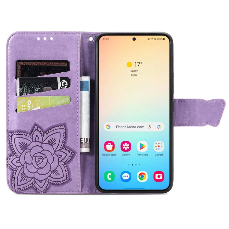 For Samsung Galaxy S25 5G Butterfly Love Flower Embossed Leather Phone Case(Light Purple) - Galaxy S25 5G Cases by PMC Jewellery | Online Shopping South Africa | PMC Jewellery | Buy Now Pay Later Mobicred