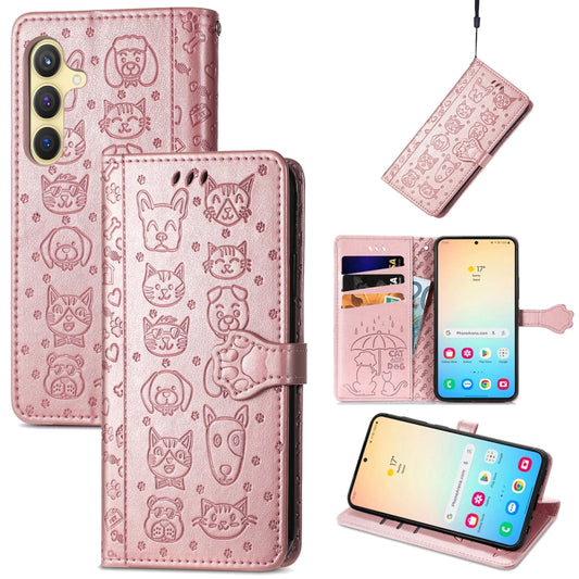 For Samsung Galaxy S25 Ultra 5G Cat and Dog Embossed Leather Phone Case(Rose Gold) - Galaxy S25 Ultra 5G Cases by PMC Jewellery | Online Shopping South Africa | PMC Jewellery | Buy Now Pay Later Mobicred