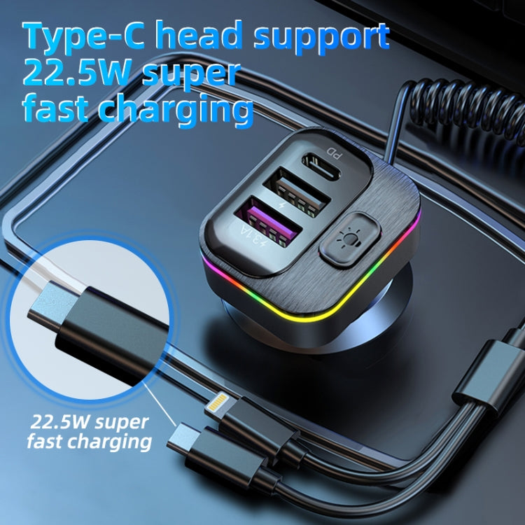 K12 With Type-C / 8-Pin Charging Cable Phone Fast Charging Adapter 2 USB + 1 Type-C PD Car Charger - Car Charger by PMC Jewellery | Online Shopping South Africa | PMC Jewellery | Buy Now Pay Later Mobicred