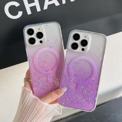 For iPhone 12 Pro Max MagSafe Glitter Hybrid Clear TPU Phone Case(Purple) - iPhone 12 Pro Max Cases by PMC Jewellery | Online Shopping South Africa | PMC Jewellery