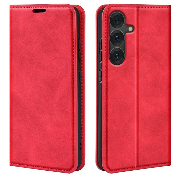 For Samsung Galaxy S25 5G Retro-skin Magnetic Suction Leather Phone Case(Red) - Galaxy S25 5G Cases by PMC Jewellery | Online Shopping South Africa | PMC Jewellery | Buy Now Pay Later Mobicred