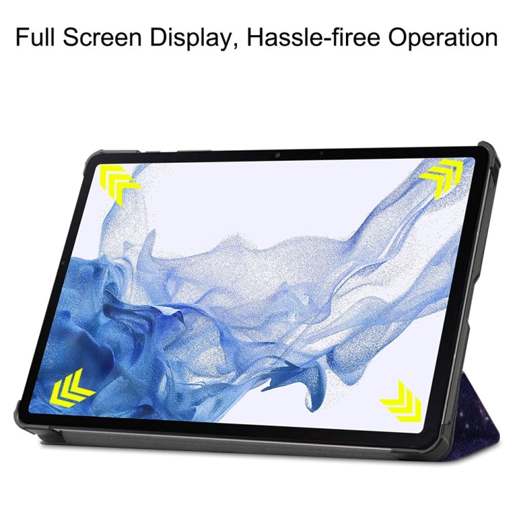 For Samsung Galaxy Tab S9 JUNSUNMAY Custer Painted 3-Fold Stand Leather Smart Tablet Case(Graffiti) - Galaxy Tab S9 Cases by JUNSUNMAY | Online Shopping South Africa | PMC Jewellery | Buy Now Pay Later Mobicred