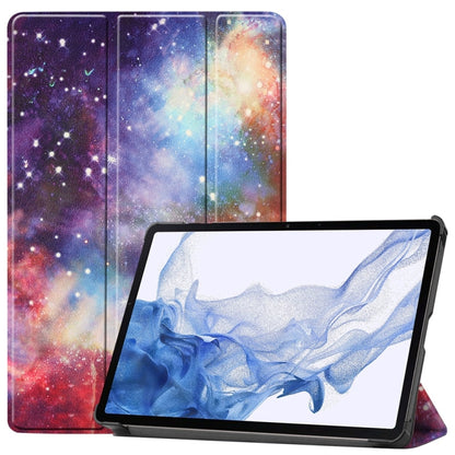 For Samsung Galaxy Tab S9 JUNSUNMAY Custer Painted 3-Fold Stand Leather Smart Tablet Case(Galaxy) - Galaxy Tab S9 Cases by JUNSUNMAY | Online Shopping South Africa | PMC Jewellery | Buy Now Pay Later Mobicred