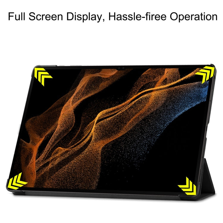 For Samsung Galaxy Tab S9 Ultra JUNSUNMAY Custer Solid Color 3-Fold Stand Leather Smart Tablet Case(Black) - free shipping - PMC Jewellery - Order now!