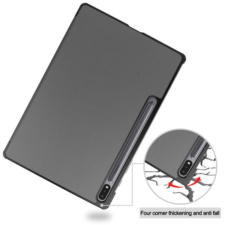 For Samsung Galaxy Tab S9+ JUNSUNMAY Custer Solid Color 3-Fold Stand Leather Smart Tablet Case(Grey) - free shipping - PMC Jewellery - Order now!