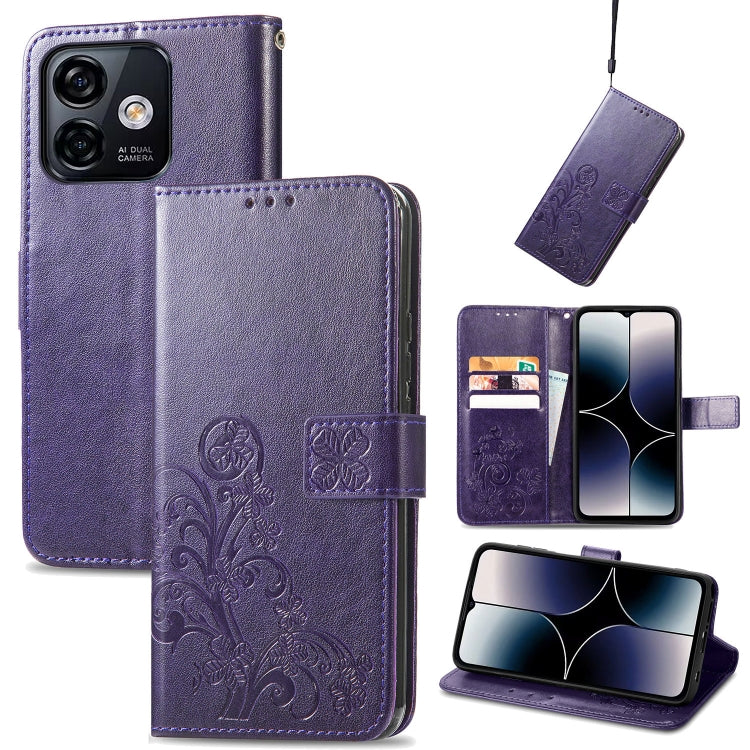 For Ulefone Note 16 Pro Four-leaf Clasp Embossed Buckle Leather Phone Case(Purple) - Ulefone Cases by PMC Jewellery | Online Shopping South Africa | PMC Jewellery | Buy Now Pay Later Mobicred