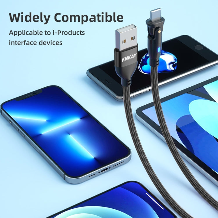 ENKAY 180 Degrees Rotating USB to 8 Pin Charging Data Cable with LED Light, Length:1m(Purple) - Normal Style Cable by ENKAY | Online Shopping South Africa | PMC Jewellery | Buy Now Pay Later Mobicred