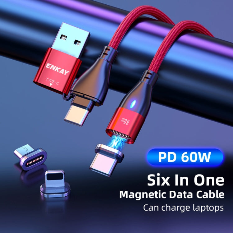 ENKAY 6-in-1 PD60W USB-A / Type-C to Type-C / 8 Pin / Micro USB Magnetic Fast Charging Cable, Cable Length:1m(Black) - Charging Cable & Head by ENKAY | Online Shopping South Africa | PMC Jewellery