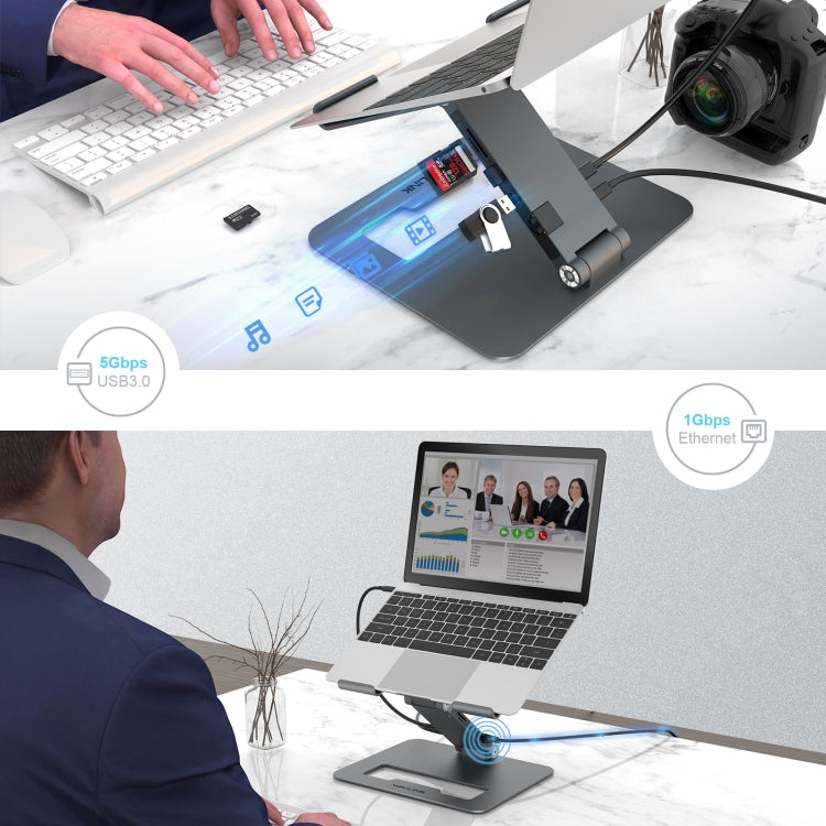 Wavlink UMD07 Adjustable Aluminum Ergonomic Portable Laptop Stand Type-C Docking Station - free shipping - PMC Jewellery - Order now!