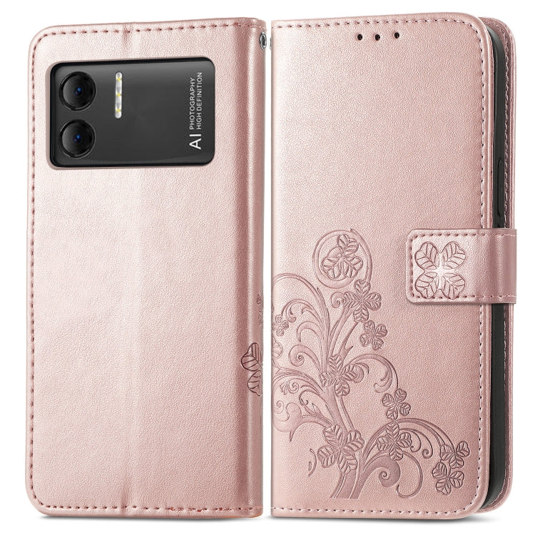 For DOOGEE X98 Pro / X98 Four-leaf Clasp Embossed Buckle Leather Phone Case(Rose Gold) - Doogee Cases by PMC Jewellery | Online Shopping South Africa | PMC Jewellery | Buy Now Pay Later Mobicred