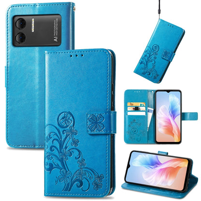 For DOOGEE X98 Pro / X98 Four-leaf Clasp Embossed Buckle Leather Phone Case(Blue) - Doogee Cases by PMC Jewellery | Online Shopping South Africa | PMC Jewellery | Buy Now Pay Later Mobicred