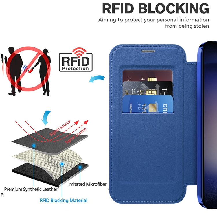 For Samsung Galaxy S25+ 5G Shield MagSafe RFID Anti-theft Rhombus Leather Phone Case(Dark Blue) - Galaxy S25+ 5G Cases by PMC Jewellery | Online Shopping South Africa | PMC Jewellery | Buy Now Pay Later Mobicred