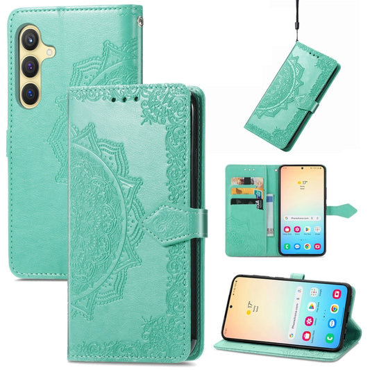 For Samsung Galaxy S25 5G Mandala Flower Embossed Leather Phone Case(Green) - Galaxy S25 5G Cases by PMC Jewellery | Online Shopping South Africa | PMC Jewellery | Buy Now Pay Later Mobicred