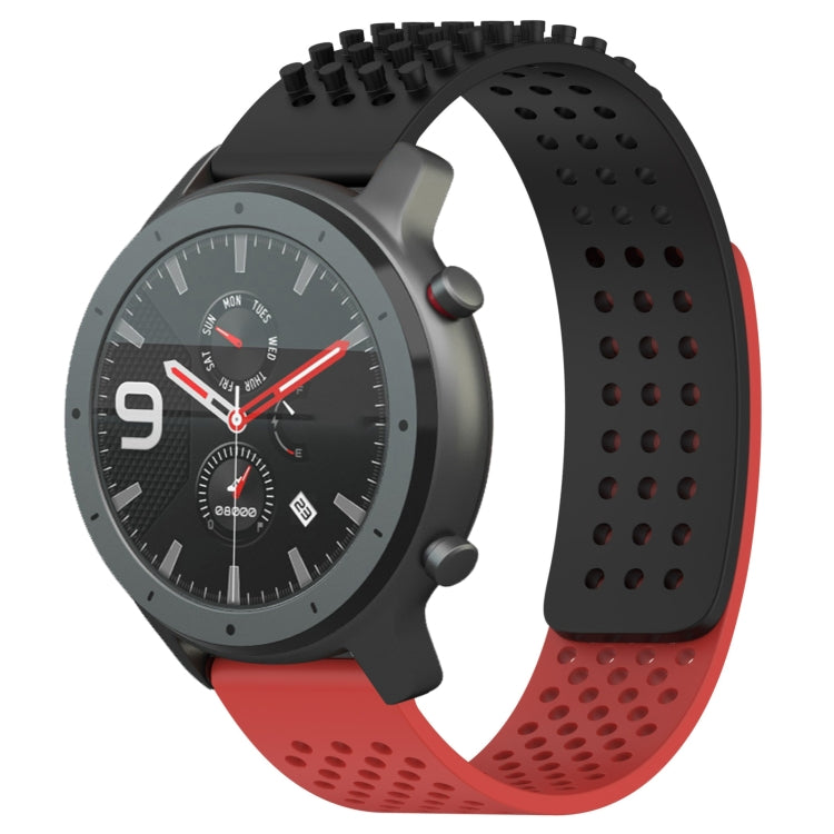 For Amazfit GTR 47mm 22mm Holes Breathable 3D Dots Silicone Watch Band(Black+Red) - Watch Bands by PMC Jewellery | Online Shopping South Africa | PMC Jewellery