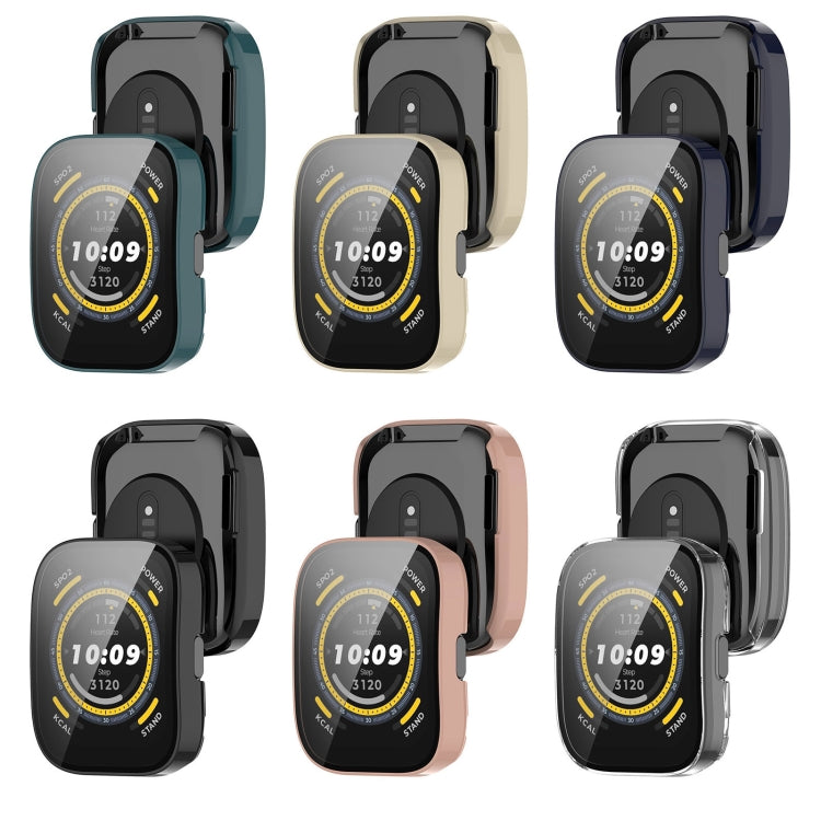 For Amazfit Bip 5 Tempered Film Integrated PC Watch Protective Case(Blue) - Watch Cases by PMC TechLife | Online Shopping South Africa | PMC TechLife | Buy Now Pay Later Mobicred
