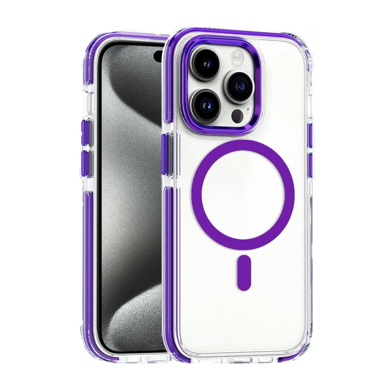 For iPhone 15 Pro Max Dual-color MagSafe TPU Hybrid Clear PC Shockproof Phone Case(Purple) - iPhone 15 Pro Max Cases by PMC Jewellery | Online Shopping South Africa | PMC Jewellery