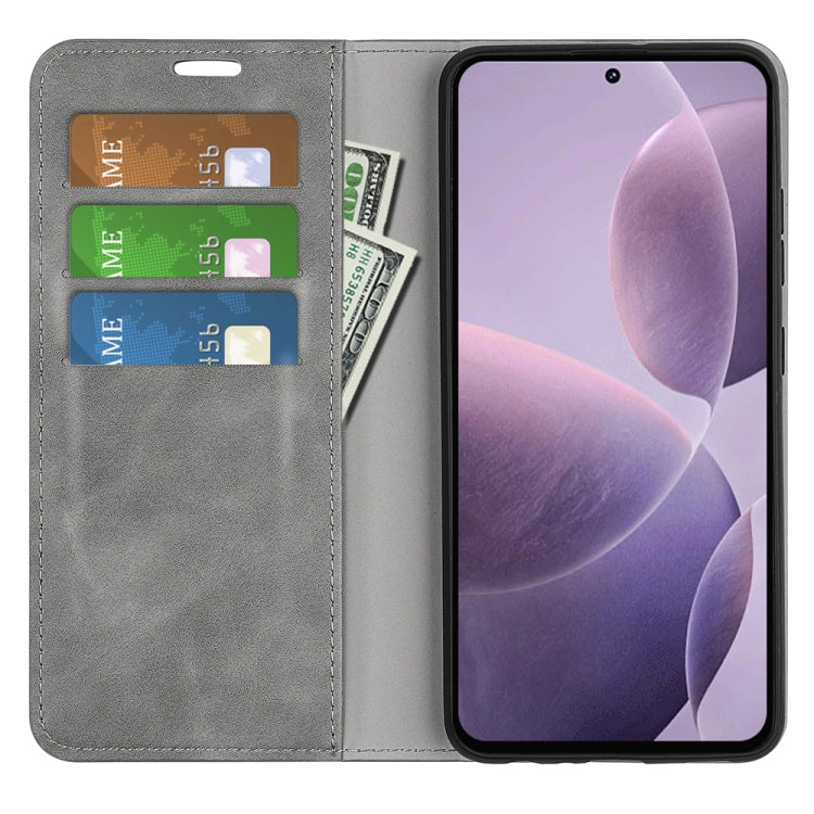 For Xiaomi Redmi K70 Retro-skin Magnetic Suction Leather Phone Case(Grey) - K70 Cases by PMC Jewellery | Online Shopping South Africa | PMC Jewellery | Buy Now Pay Later Mobicred