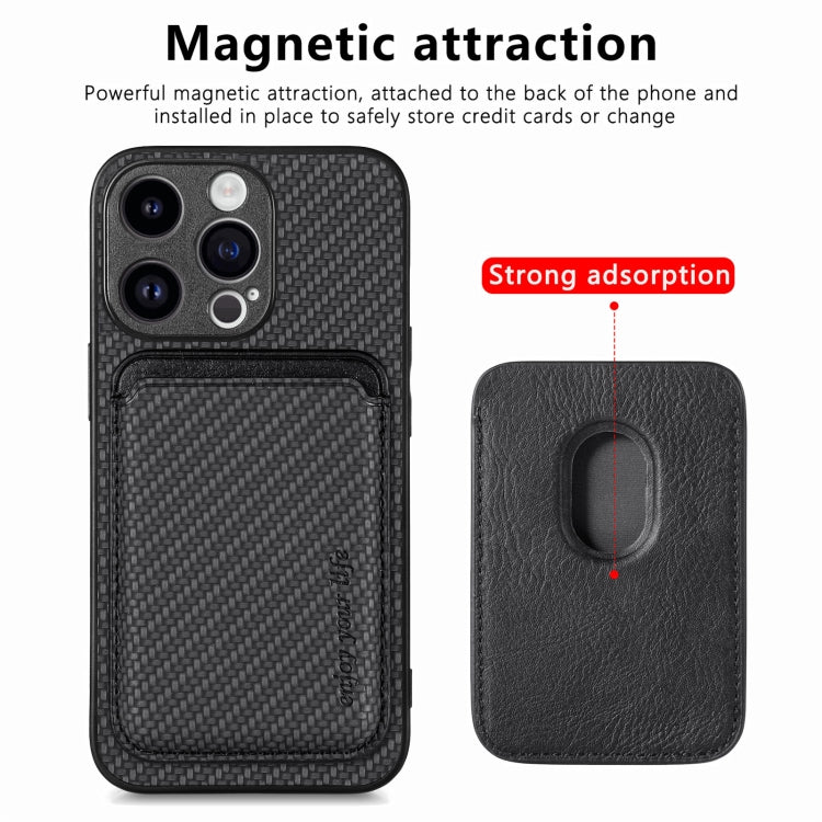 For iPhone 15 Pro Max Carbon Fiber Leather Card Magsafe Phone Case(Black) - iPhone 15 Pro Max Cases by PMC TechLife | Online Shopping South Africa | PMC TechLife