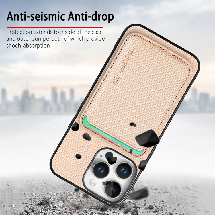 For iPhone 16 Pro Carbon Fiber Leather Card Magsafe Phone Case(Khaki) - iPhone 16 Pro Cases by PMC Jewellery | Online Shopping South Africa | PMC Jewellery | Buy Now Pay Later Mobicred