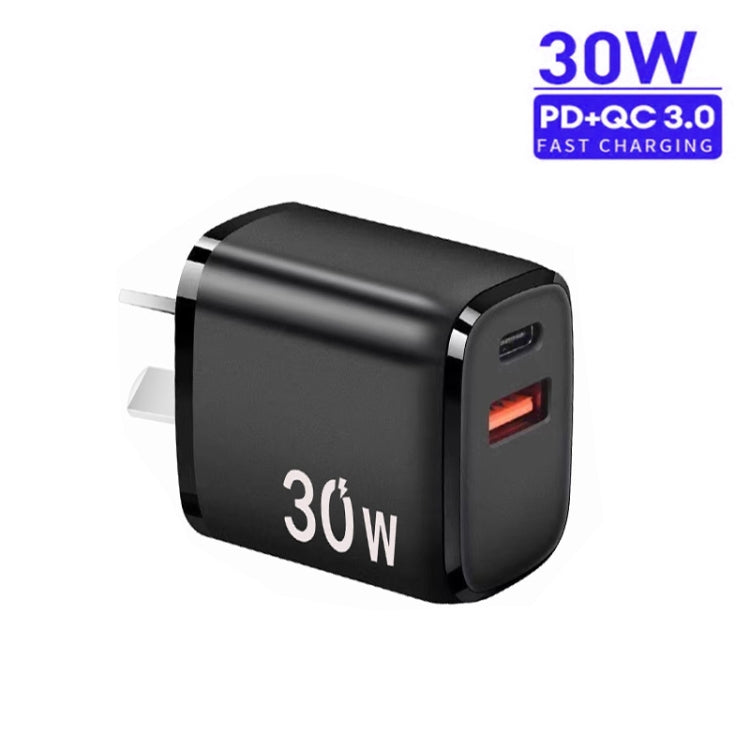 PD30W USB-C / Type-C + QC3.0 USB Charger with 1m USB to Micro USB Data Cable, AU Plug(Black) - USB Charger by PMC TechLife | Online Shopping South Africa | PMC TechLife | Buy Now Pay Later Mobicred