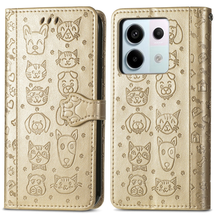 For Xiaomi Redmi Note 13 Pro Cat and Dog Embossed Leather Phone Case(Gold) - Note 13 Pro Cases by PMC Jewellery | Online Shopping South Africa | PMC Jewellery