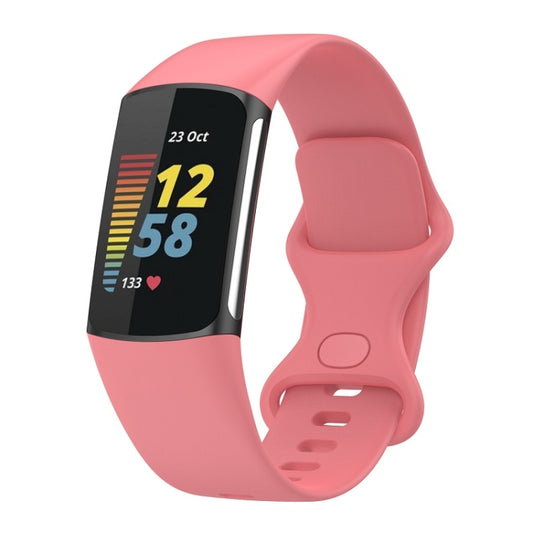 For Fitbit Charge 6 Solid Color Butterfly Buckle Silicone Watch Band, Size:S Size(Pink) - Watch Bands by PMC Jewellery | Online Shopping South Africa | PMC Jewellery | Buy Now Pay Later Mobicred