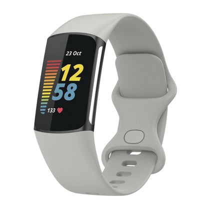 For Fitbit Charge 6 Solid Color Butterfly Buckle Silicone Watch Band, Size:S Size(Gray) - Watch Bands by PMC Jewellery | Online Shopping South Africa | PMC Jewellery | Buy Now Pay Later Mobicred