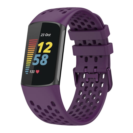 For Fitbit Charge 6 Solid Color Breathable Sports Silicone Watch Band(Dark Purple) - Watch Bands by PMC Jewellery | Online Shopping South Africa | PMC Jewellery | Buy Now Pay Later Mobicred