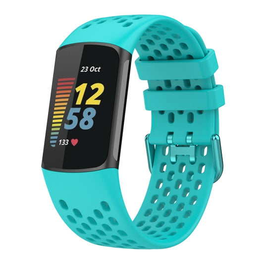 For Fitbit Charge 6 Solid Color Breathable Sports Silicone Watch Band(Teal Green) - Watch Bands by PMC Jewellery | Online Shopping South Africa | PMC Jewellery | Buy Now Pay Later Mobicred