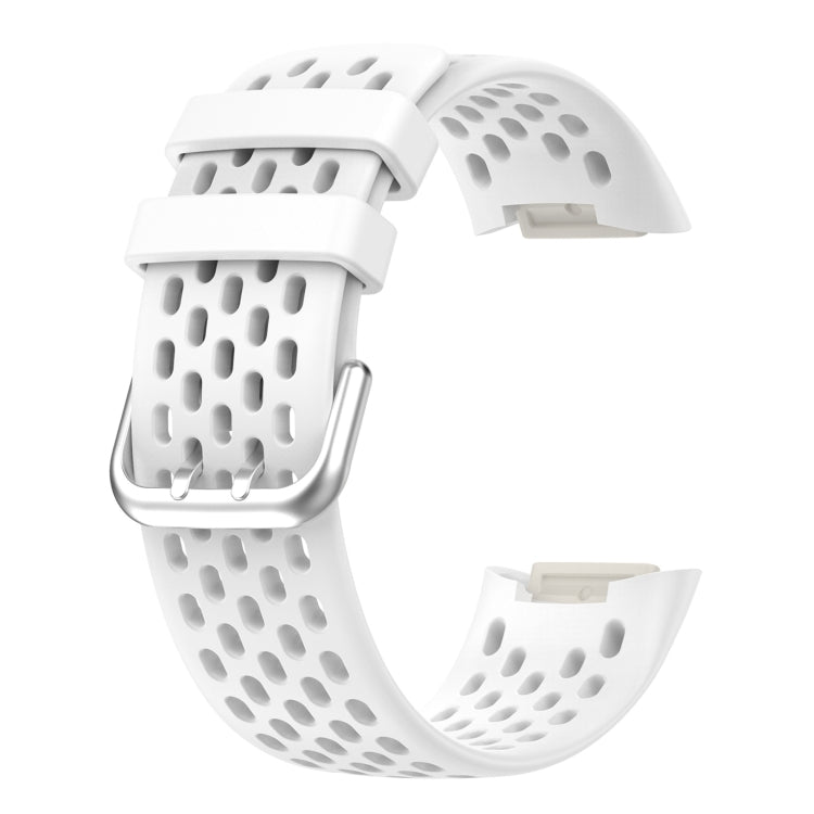 For Fitbit Charge 5 Solid Color Breathable Sports Silicone Watch Band(White) - Watch Bands by PMC TechLife | Online Shopping South Africa | PMC TechLife | Buy Now Pay Later Mobicred