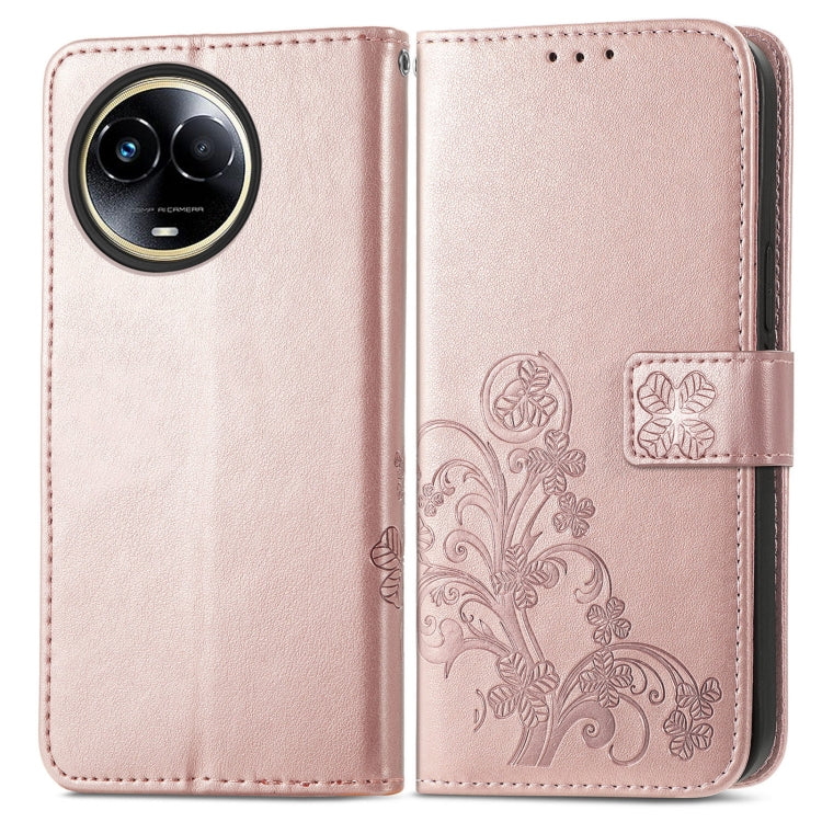 For Realme 11 5G Global Four-leaf Clasp Embossed Buckle Leather Phone Case(Rose Gold) - Realme Cases by PMC Jewellery | Online Shopping South Africa | PMC Jewellery | Buy Now Pay Later Mobicred