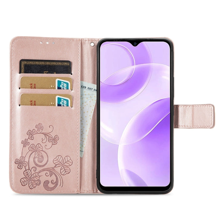 For Ulefone Note 15 Four-leaf Clasp Embossed Buckle Leather Phone Case(Rose Gold) - Ulefone Cases by PMC Jewellery | Online Shopping South Africa | PMC Jewellery | Buy Now Pay Later Mobicred