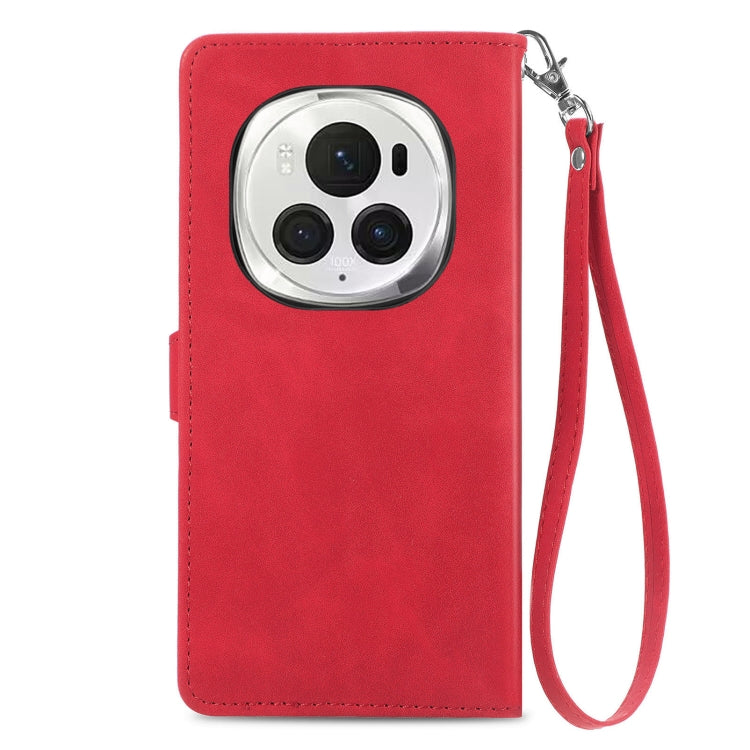 For Honor Magic6 Pro Embossed Flower Zipper Leather Phone Case(Red) - Honor Cases by PMC Jewellery | Online Shopping South Africa | PMC Jewellery | Buy Now Pay Later Mobicred