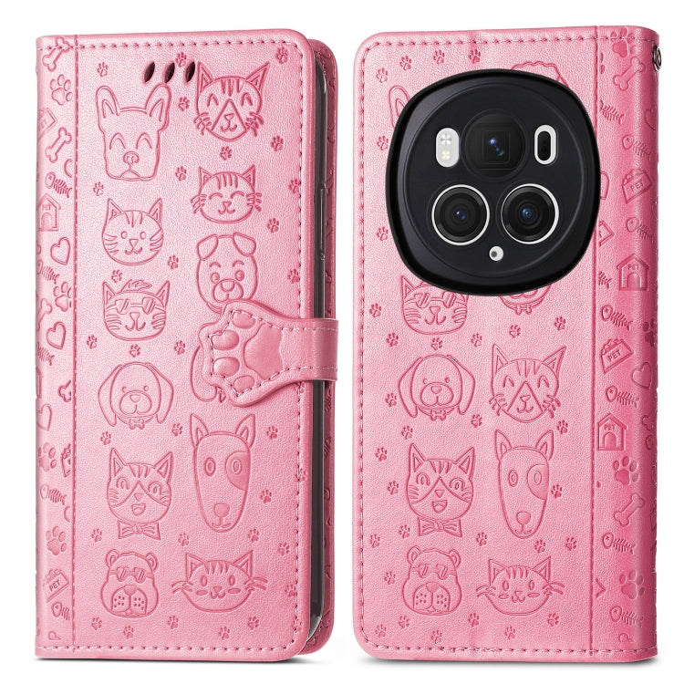 For Honor Magic6 Pro Cat and Dog Embossed Leather Phone Case(Pink) - Honor Cases by PMC Jewellery | Online Shopping South Africa | PMC Jewellery | Buy Now Pay Later Mobicred